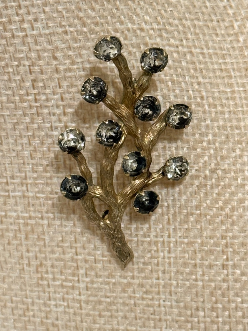 Vintage MCM Van Dell Coral Branch Brooch pin  1/20 12k GF Rhinestones